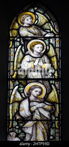 Engel Glasmalerei, St. David`s Church, Newbold-on-Stour, Warwickshire, England, VEREINIGTES KÖNIGREICH Stockfoto